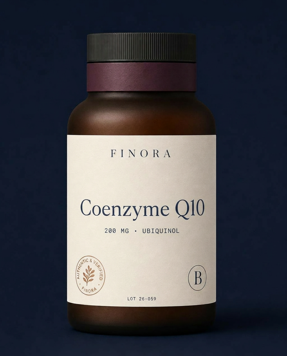 Coenzyme Q10 — 200 mg · Ubiquinol — FINORA Vita amber glass bottle