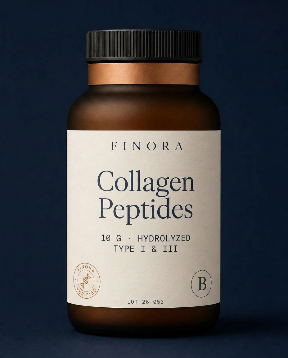 Collagen Peptides — 10 g · Hydrolyzed Type I & III — FINORA Core amber glass bottle