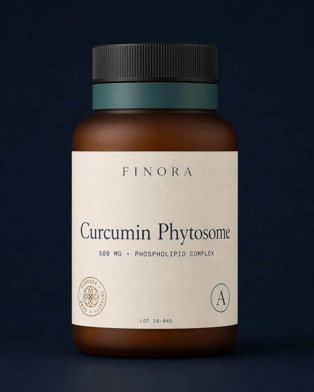 Curcumin Phytosome — 500 mg · Phospholipid Complex — FINORA FINORA Clinical amber glass bottle