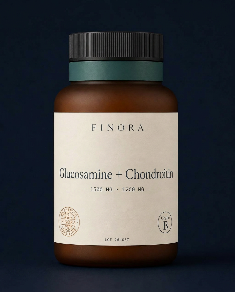 Glucosamine + Chondroitin — 1500 mg · 1200 mg — FINORA Clinical amber glass bottle