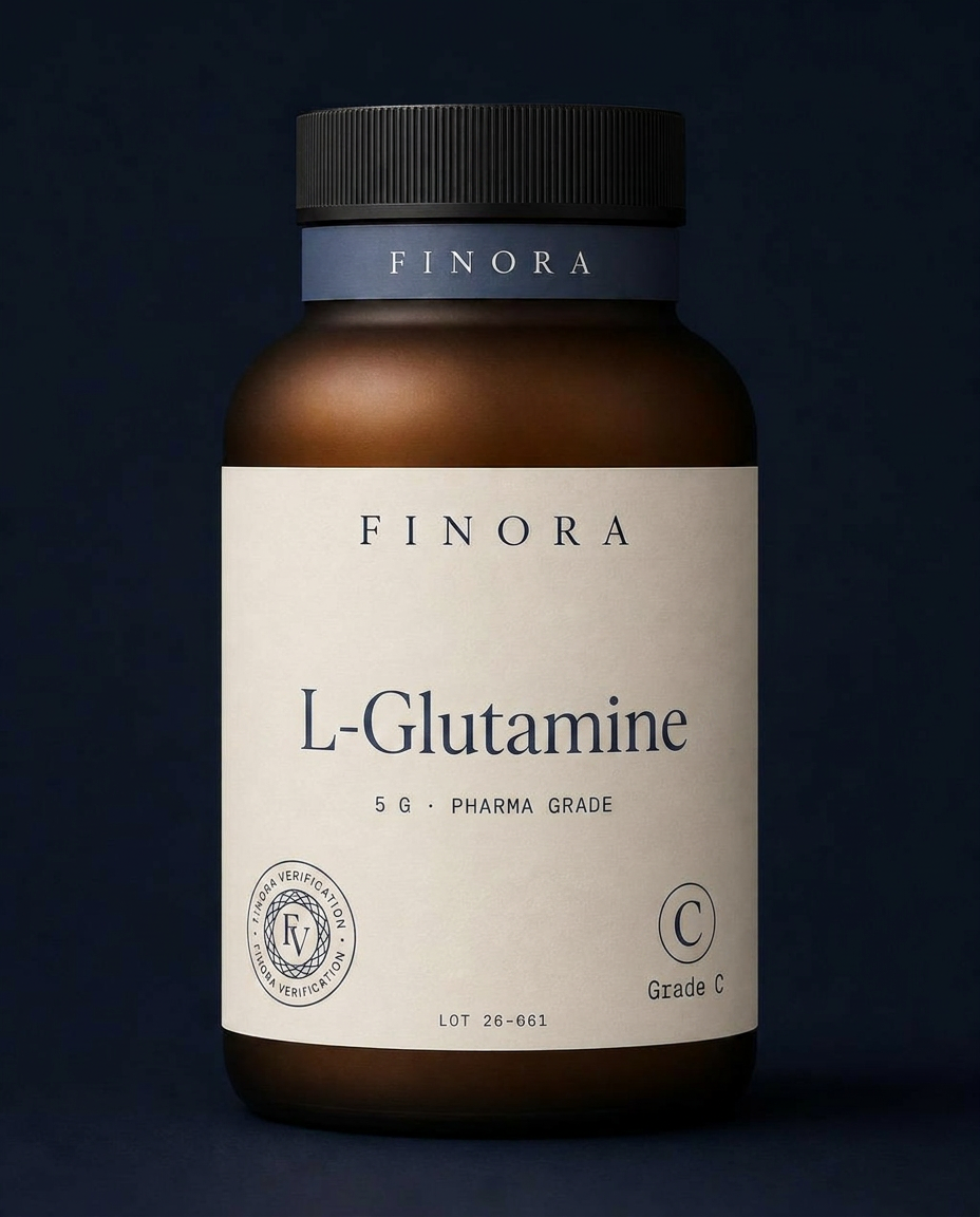 L-Glutamine — 5 g · Pharma Grade — FINORA Performance amber glass bottle