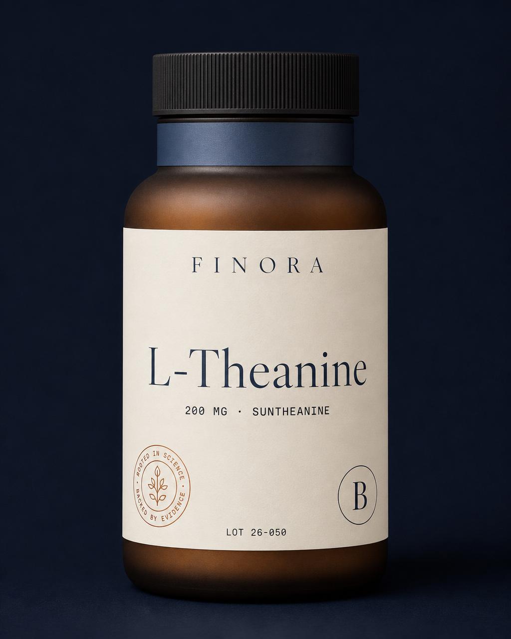 L-Theanine — 200 mg · Suntheanine® — FINORA Performance amber glass bottle