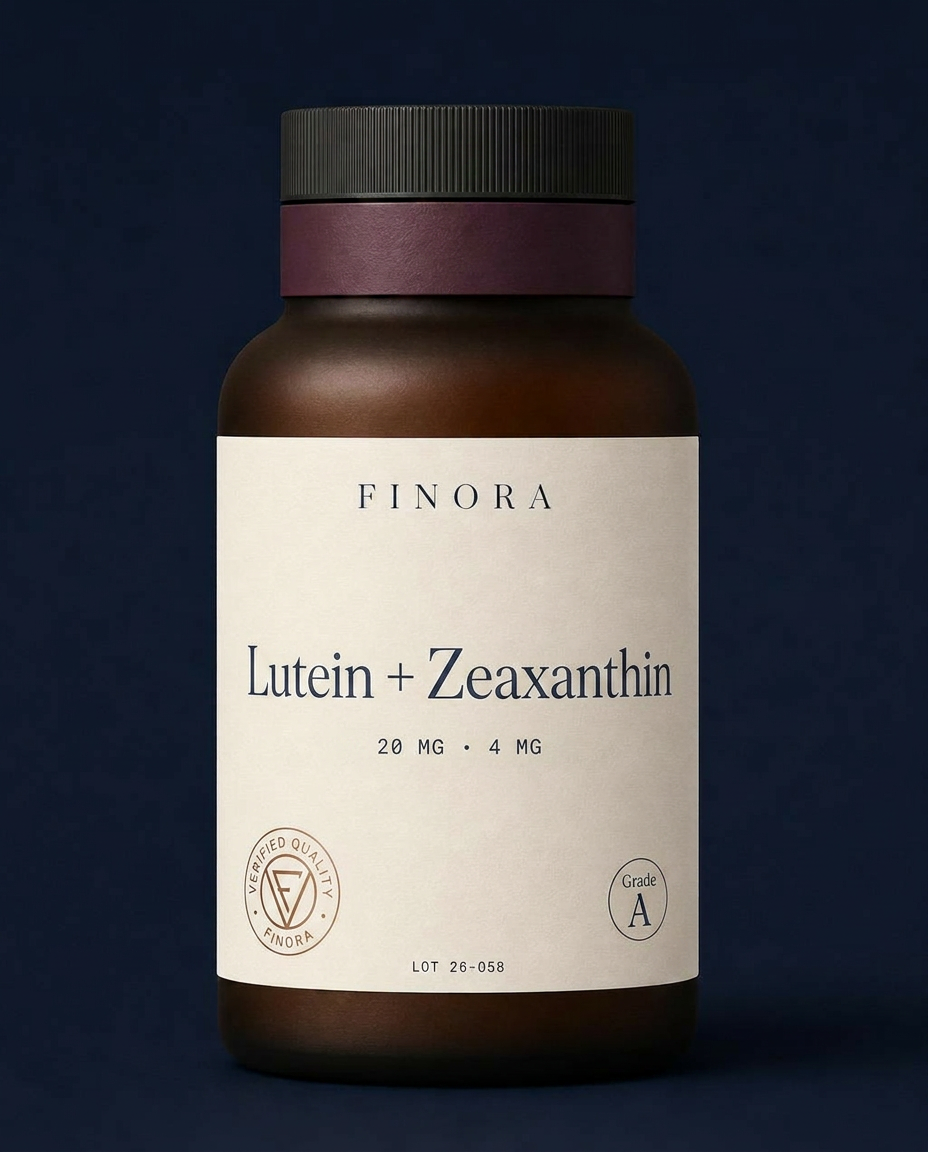 Lutein + Zeaxanthin — 20 mg · 4 mg — FINORA Vita amber glass bottle