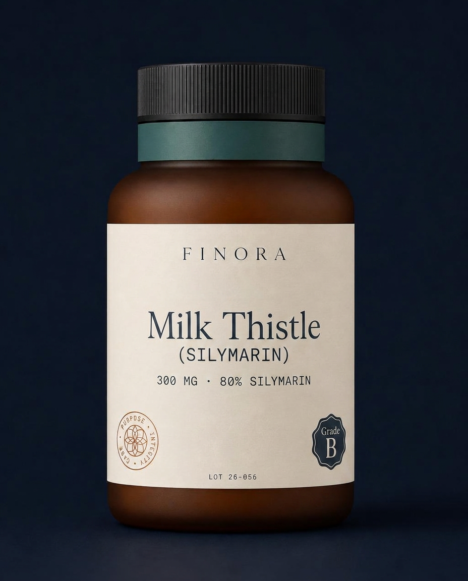 Milk Thistle (Silymarin) — 300 mg · 80% Silymarin — FINORA Clinical amber glass bottle