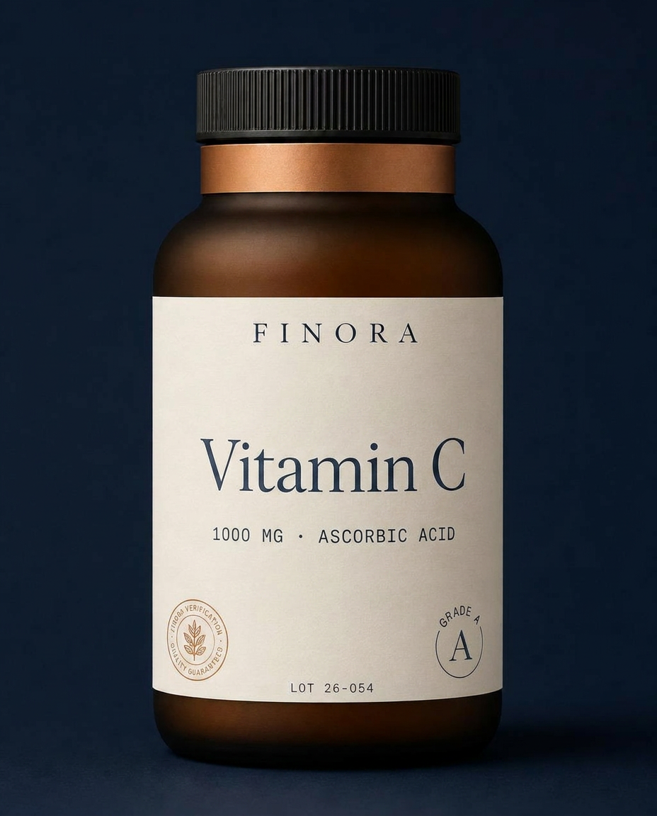 Vitamin C — 1000 mg · Ascorbic Acid — FINORA Core amber glass bottle